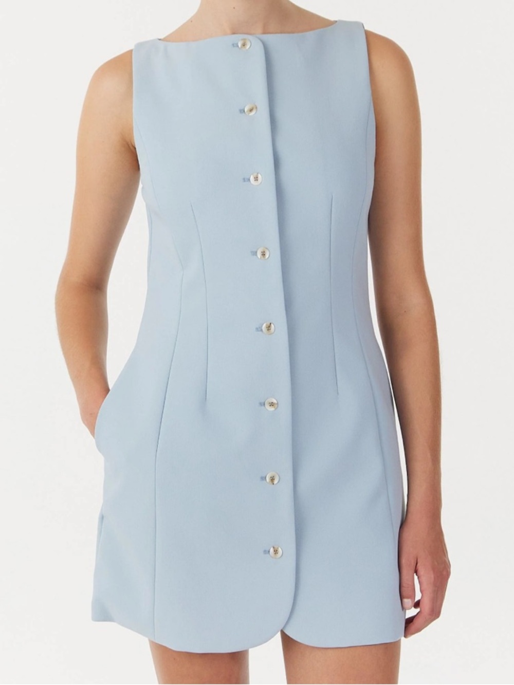 Sleeveless Pale Blue Button-Front Mini Dress